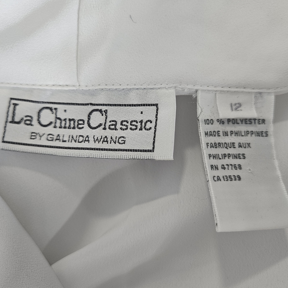 La Chine Classic Size 12 White Long-Sleeved Polyester Button Up Blouse with Laye - Picture 16 of 16